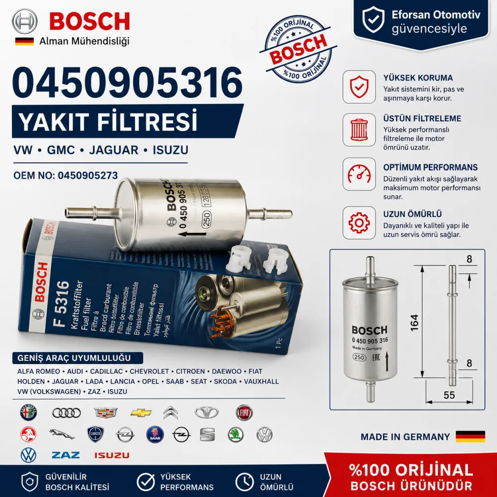 YAKIT FİLİTRESİ VW GMC JAGUAR ISUZU 0450905273 0450905316