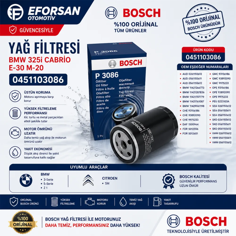 YAĞ FİLTRESİ BMW 325İ CABRİO E-30 M-20 0451103086