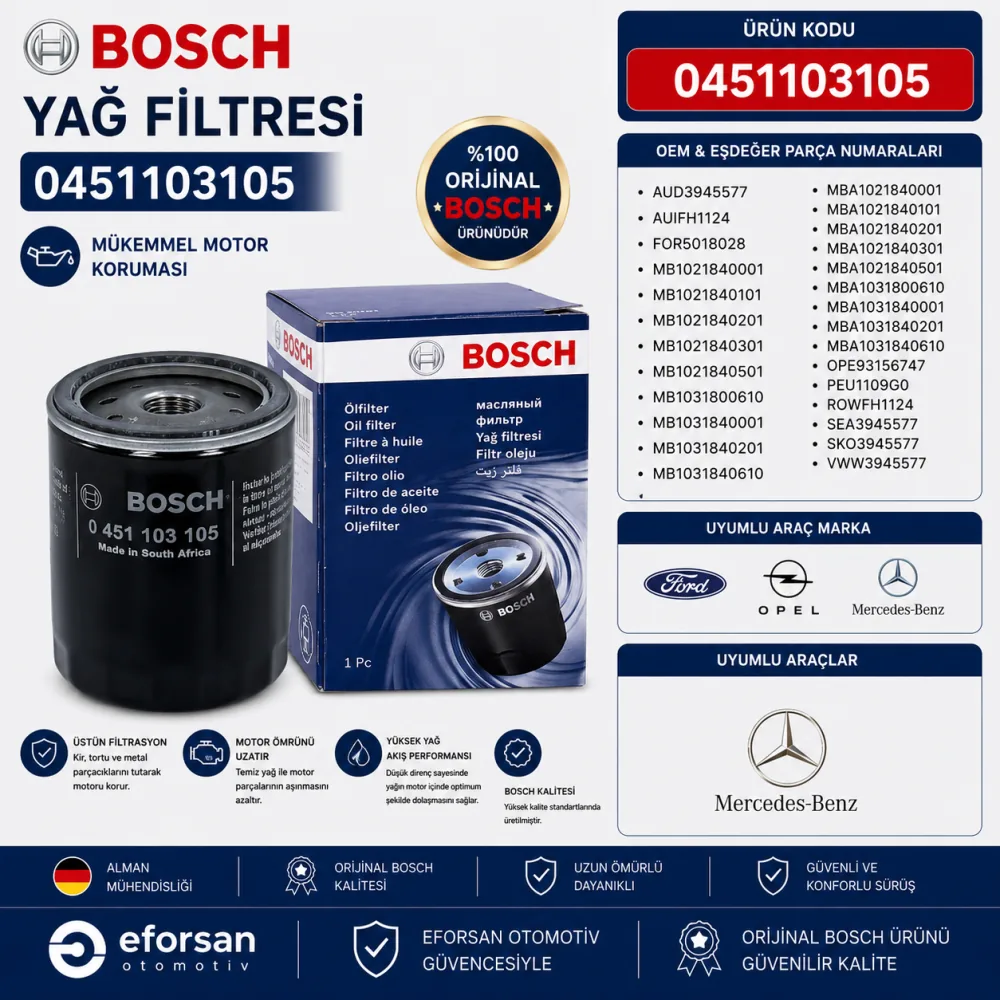 YAĞ FİLİTRESİ FORD FRAM OPEL MB 0451103105