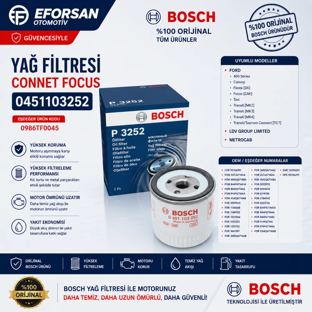 YAĞ FiLTRESİ CONNET FOCUS 0986TF0045 0451103252