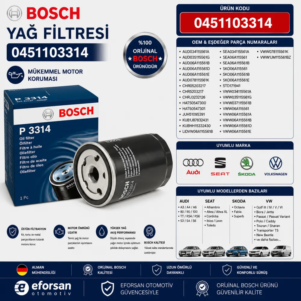 YAĞ FİLİTRESİ VW AUDI CHRYSLER 0451103314