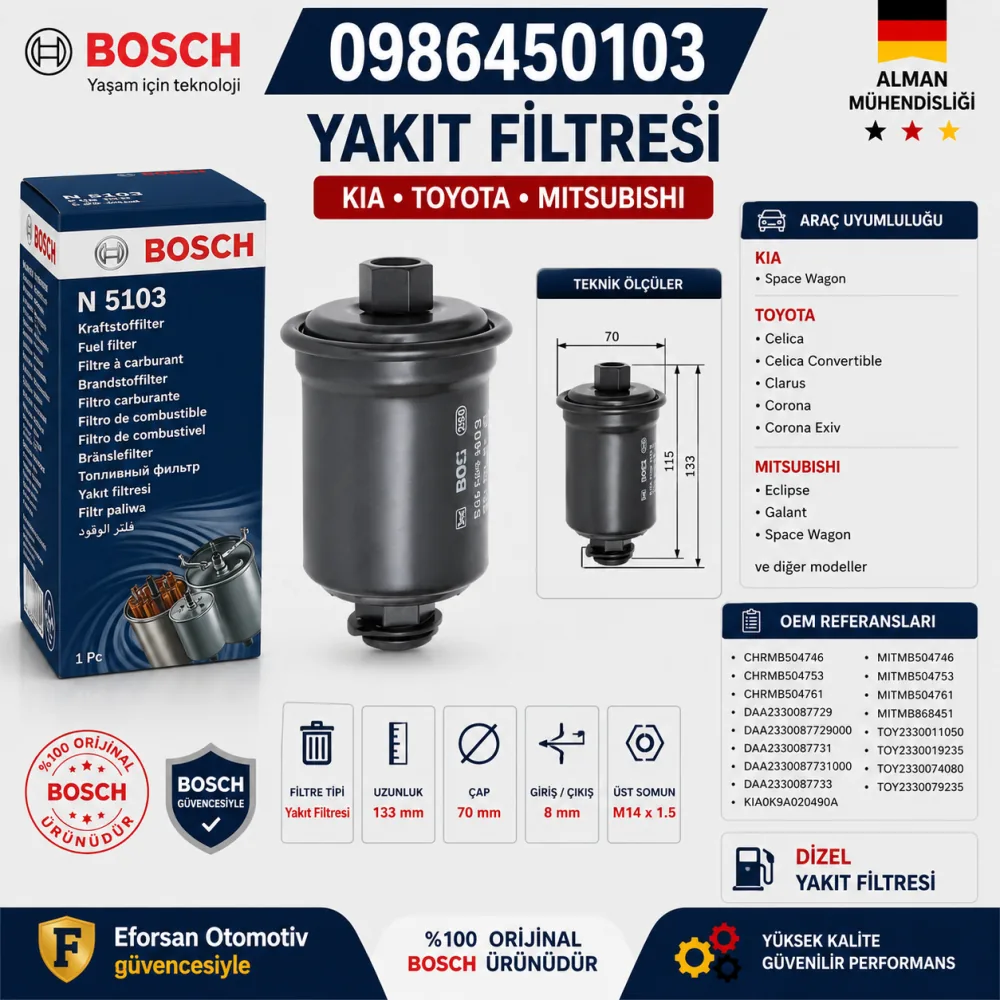 YAKIT FİLİTRESİ KIA TOYOTA MITSUBISHI 0986450103