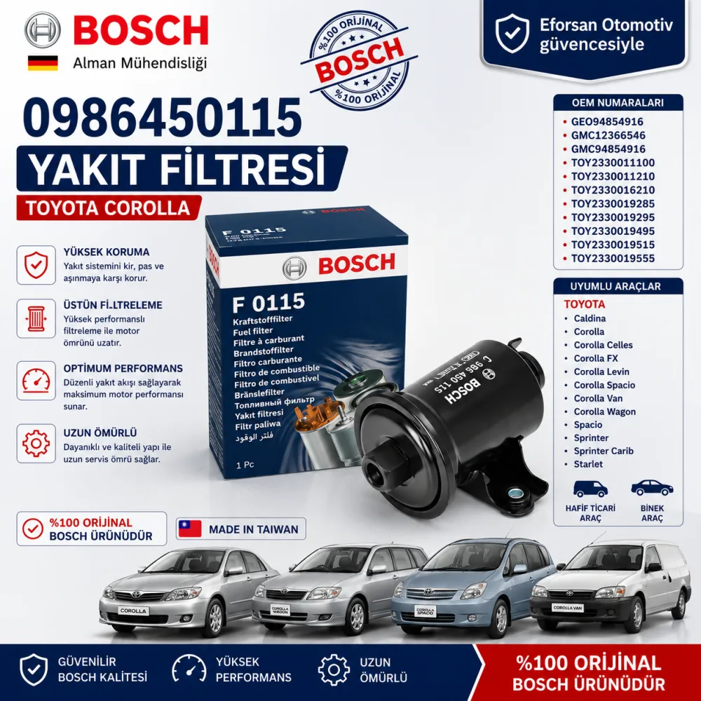 YAKIT FİLTRESİ TOYOTA COROLLO 0986450115