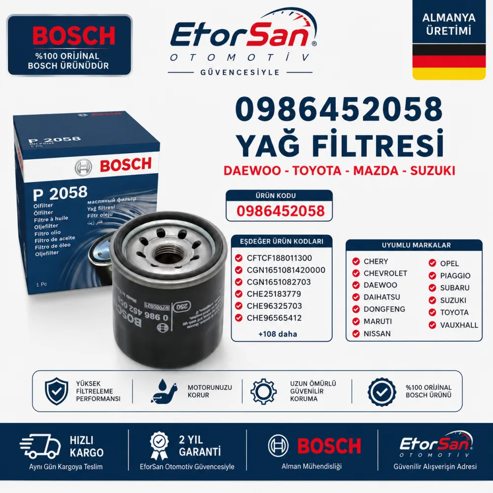 YAĞ FİLİTRESİ DAEWOO TOYOTA MAZDA SUZUKI 0986452058