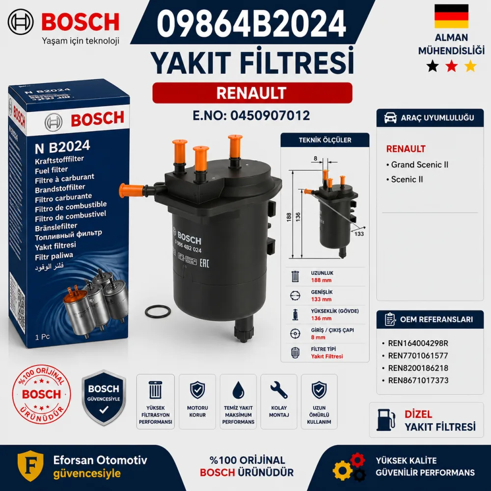Yakıt Filtresi Renault Uyumlu 09864B2024