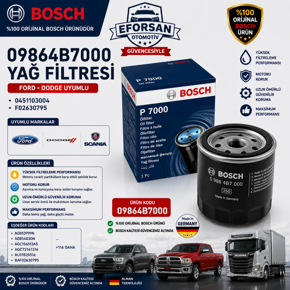 Yağ Filtresi Ford Dodge Uyumlu 09864B7000