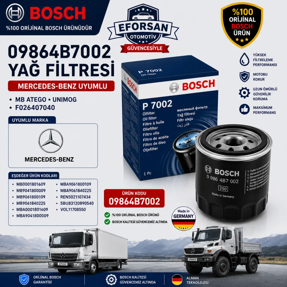 Yağ Filtresi Mercedes Uyumlu 09864B7002