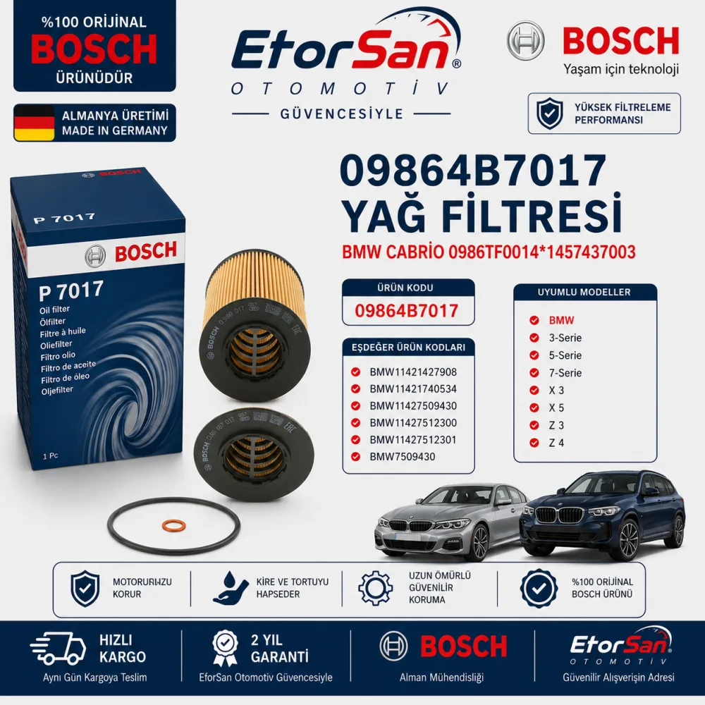 Yağ Filtresi Bmw Uyumlu 09864B7017