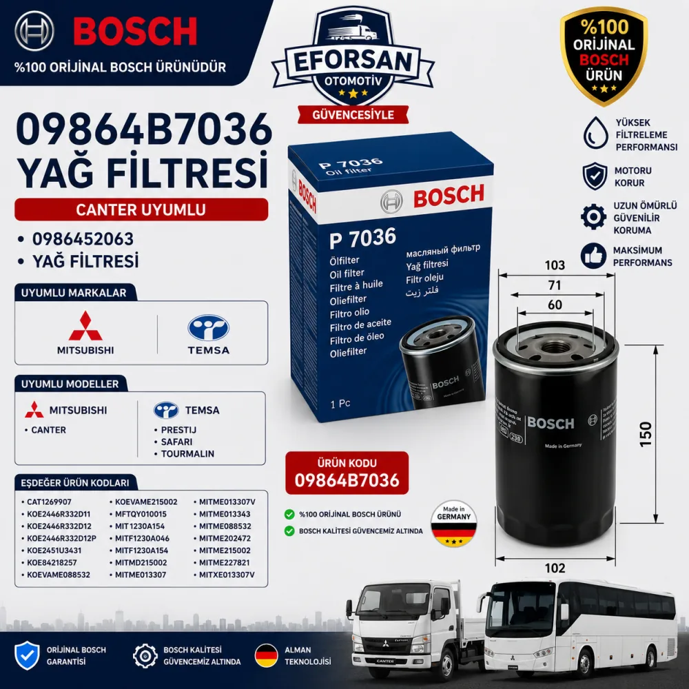 Yağ Filtresi Mitsubishi Uyumlu 09864B7036