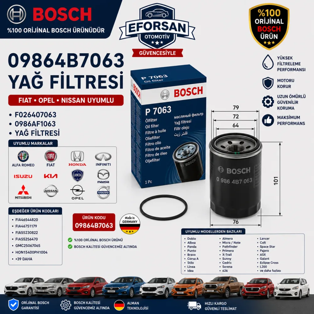 Yağ Filtresi Fiat Opel Nissan Uyumlu 09864B7063