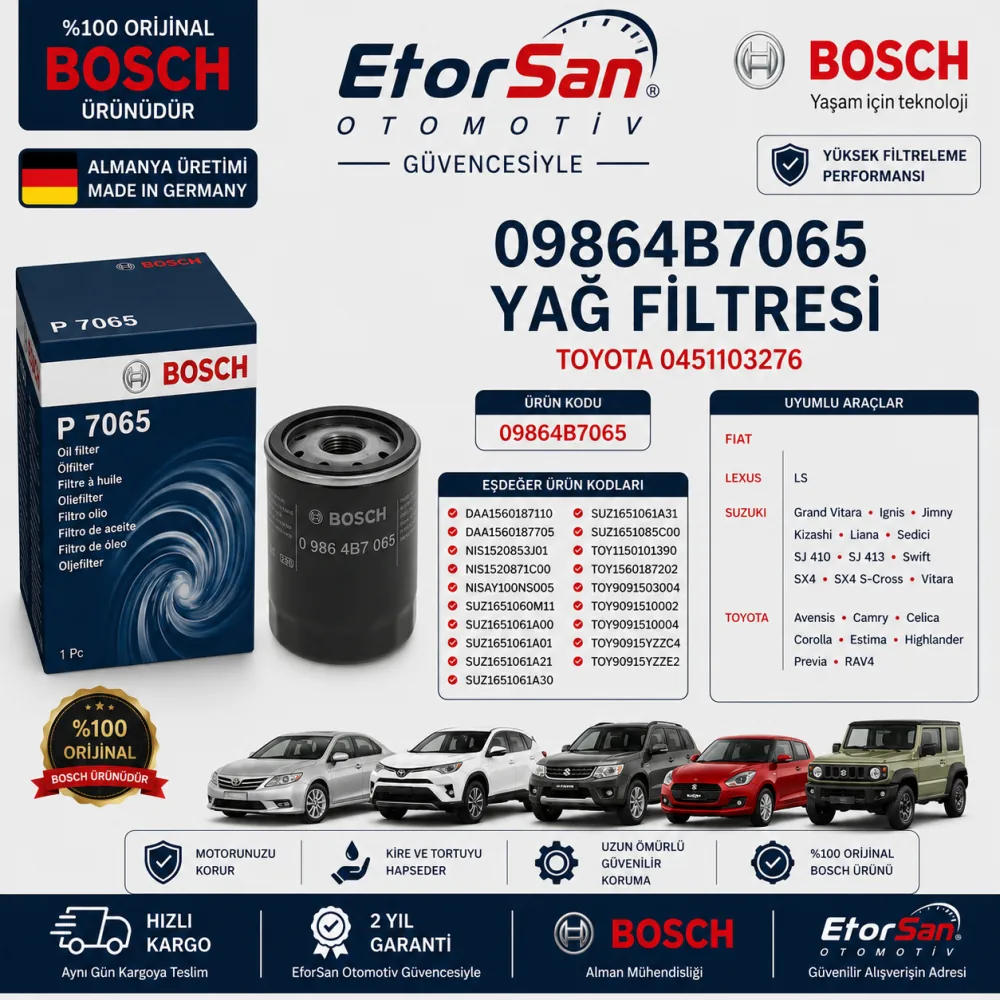 Yağ Filtresi Toyota Uyumlu 09864B7065