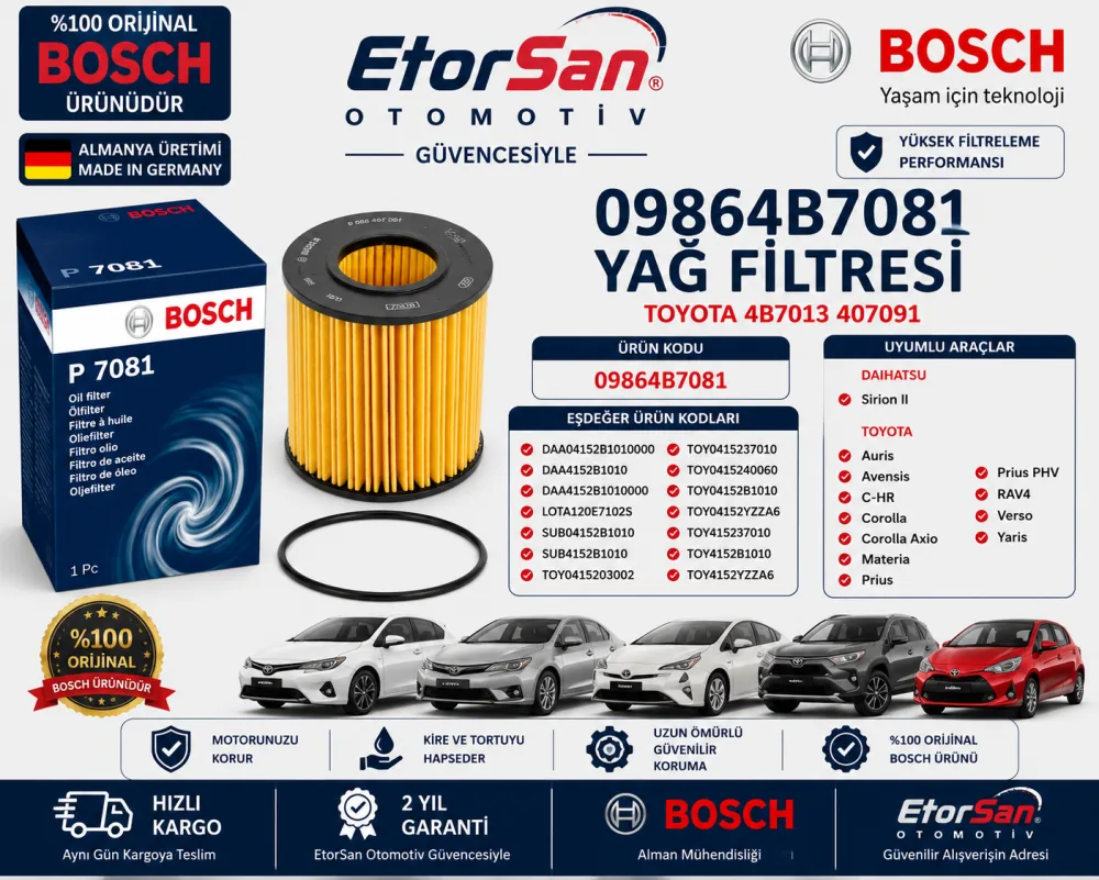 Yağ Filtresi Toyota Uyumlu 09864B7081