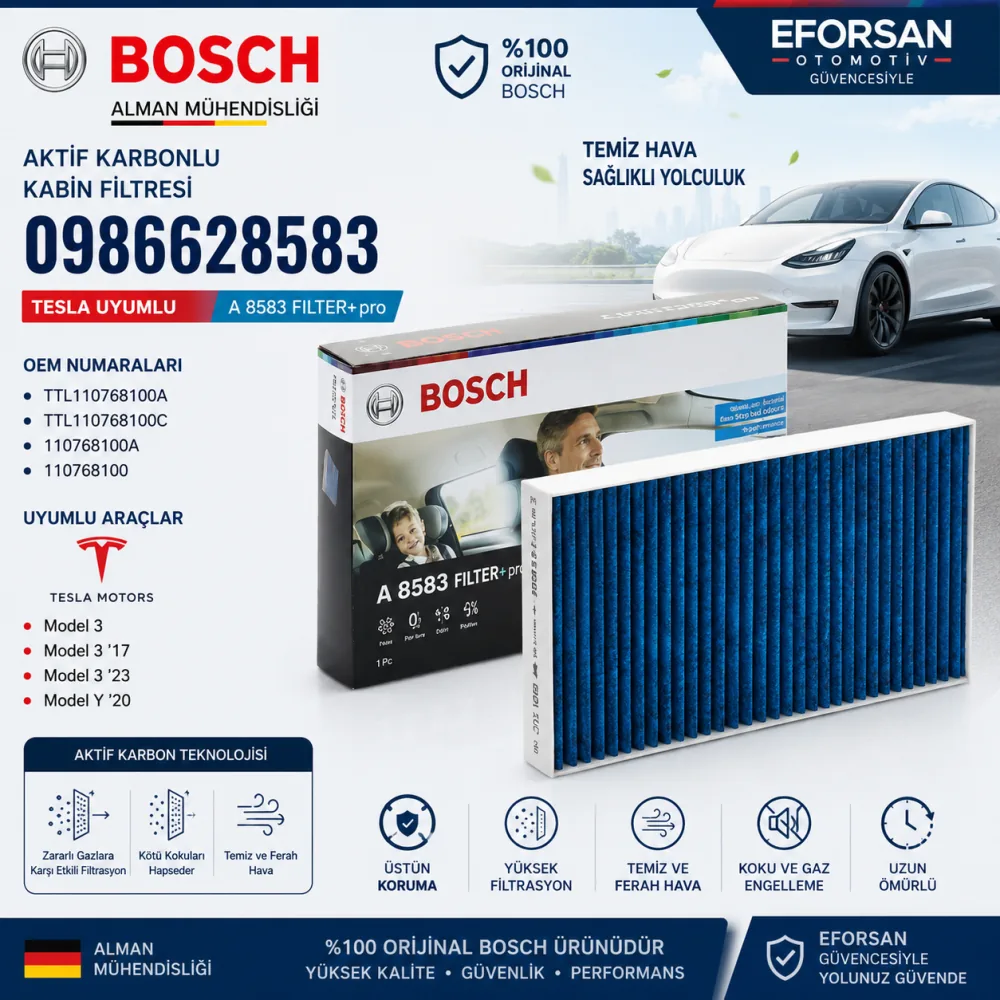 AKTİF KARBONLU KABİN FİLTRESİ 110768100A TESLA 0986628583
