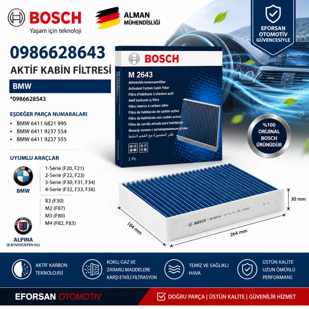 AKTİF KABİN FİLTRESİ BMW 0986628543 0986628643