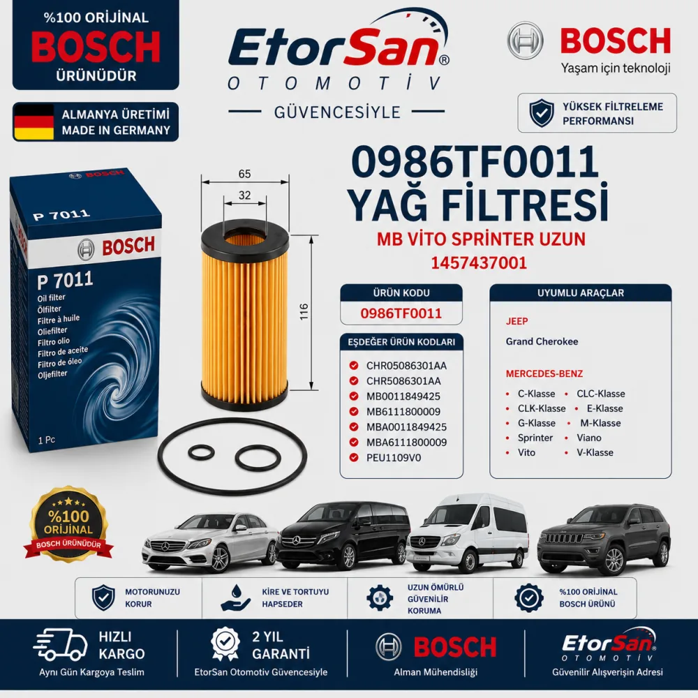 Yağ Filtresi Mercedes Uyumlu 0986TF0011