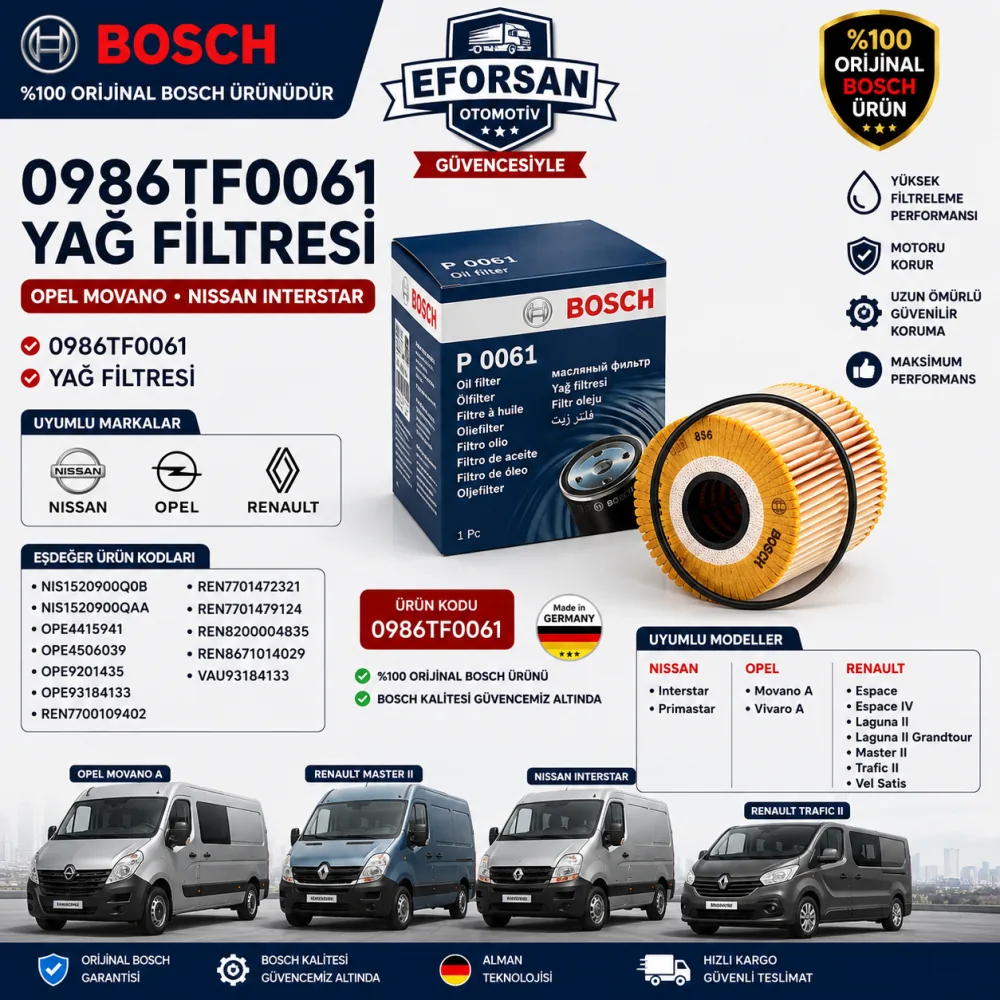 Yağ Filtresi Opel Nissan Uyumlu 0986TF0061