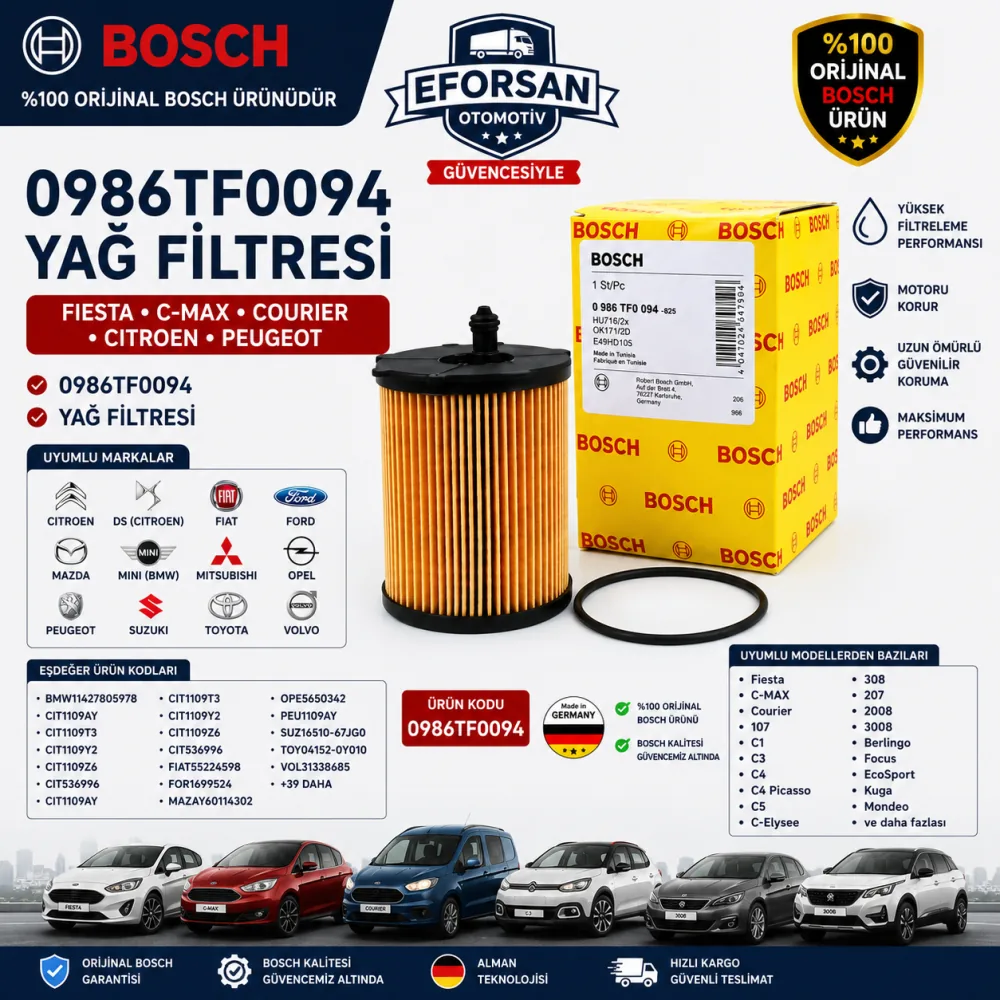 Yağ Filtresi Ford Citroen Courier Uyumlu 0986TF0094