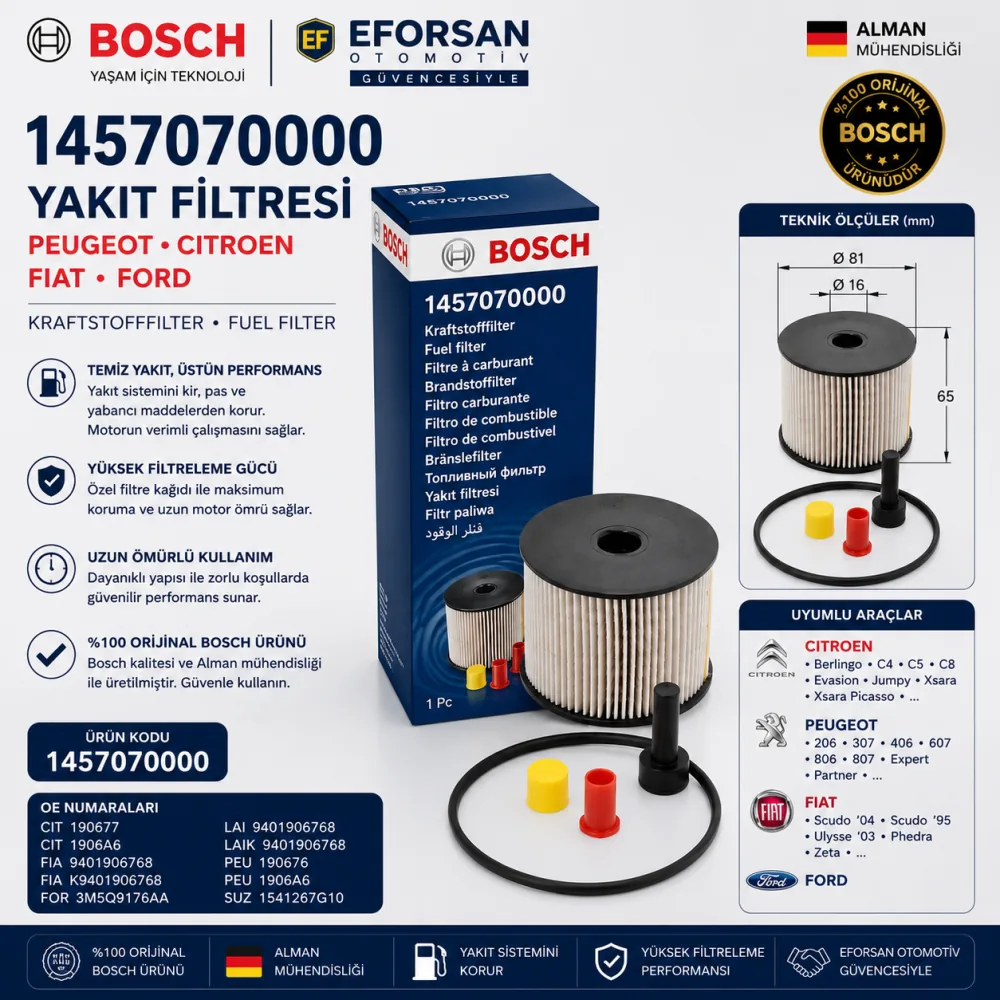 Yakıt Filtresi Peugeot Citroen Fiat Uyumlu 1457070000