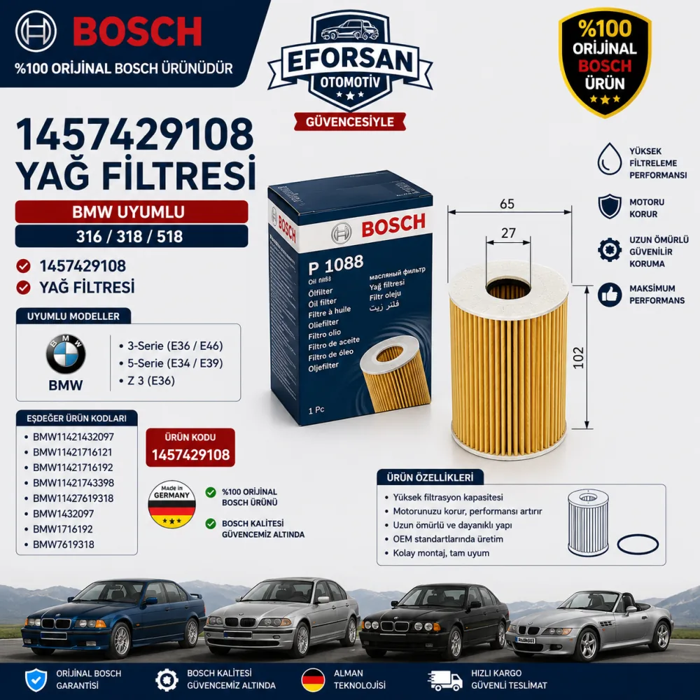 Yağ Filtresi Bmw Uyumlu 1457429108