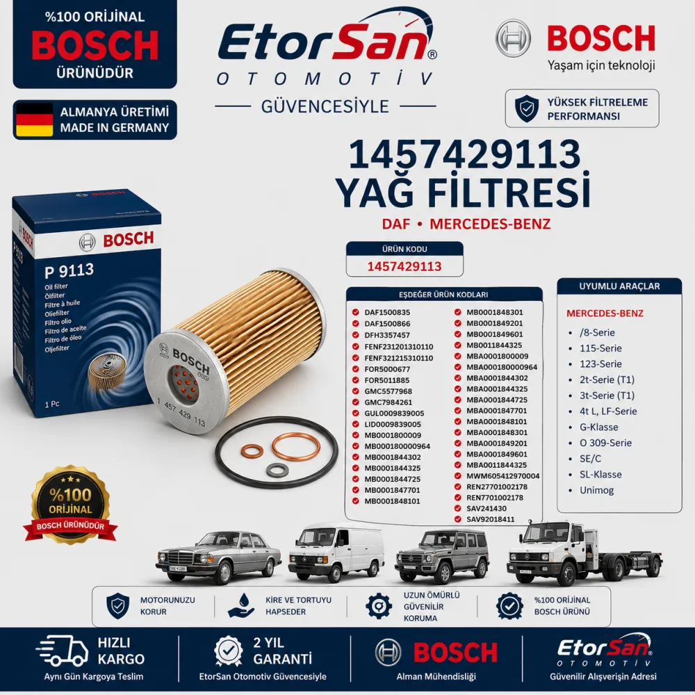 Yağ Filtresi Daf Mercedes Uyumlu 1457429113