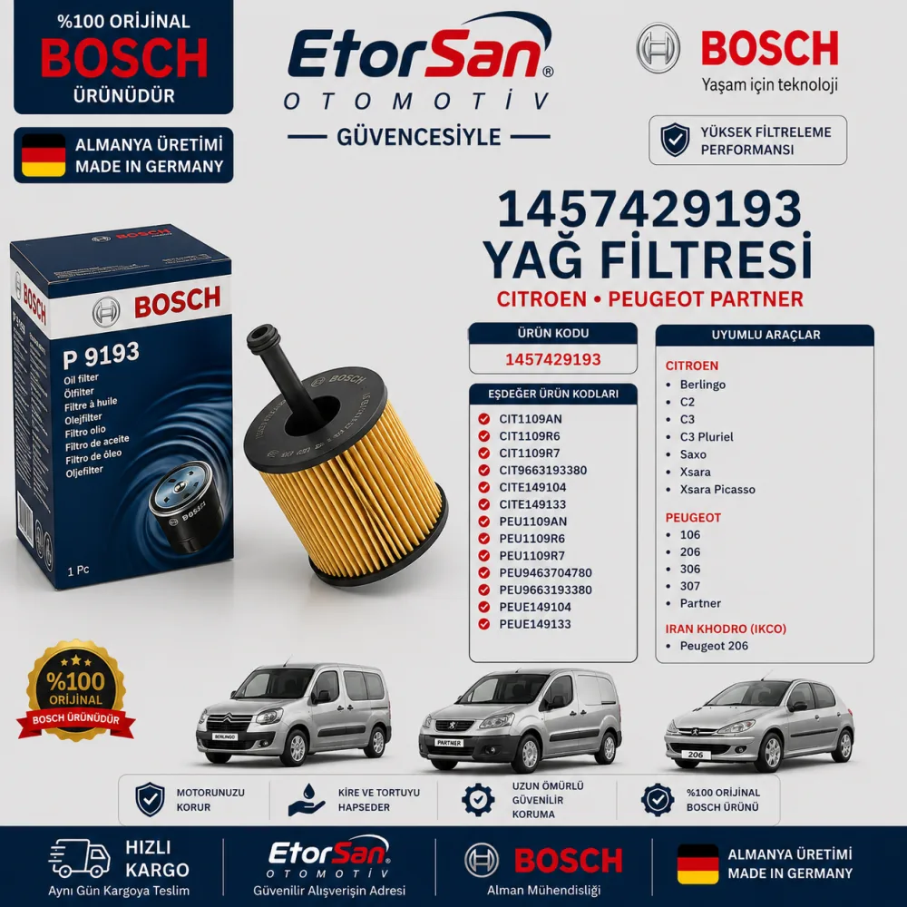Yağ Filtresi Citroen Peugeot Uyumlu 1457429193