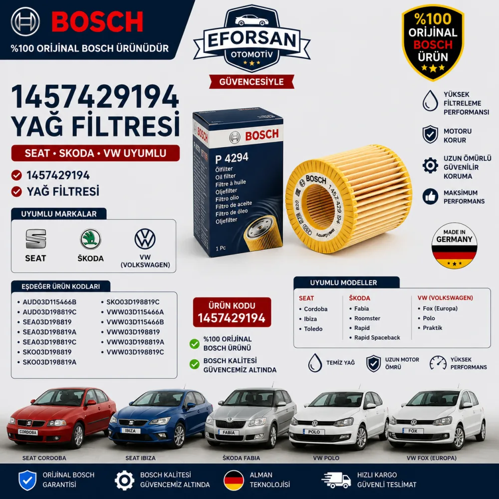 Yağ Filtresi Seat Skoda Uyumlu 1457429194