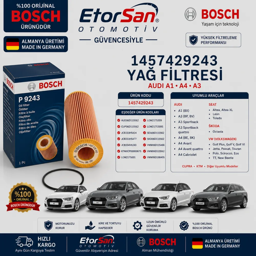 Yağ Filtresi Audi Uyumlu 1457429243