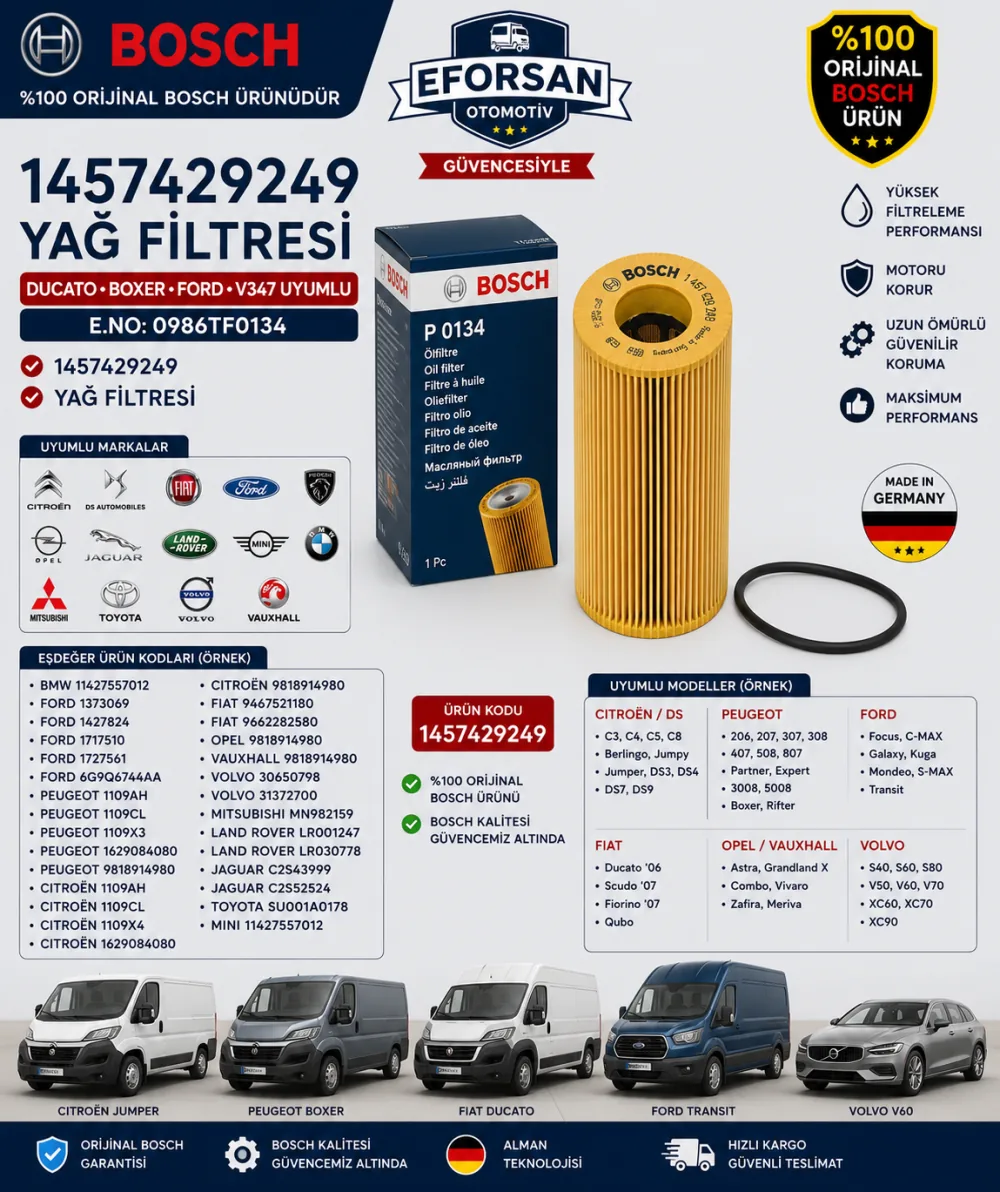 Yağ Filtresi Fiat Peugeot Ford Uyumlu 1457429249