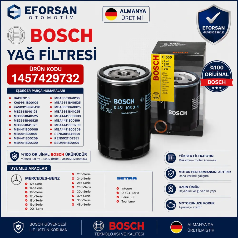 P7016 Yağ Filtresi Mercedes Uyumlu 1457429732