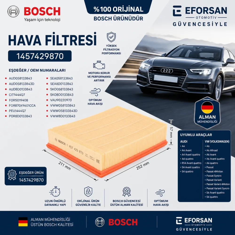 Hava Filtresi Volkswagen Audi Opel Uyumlu 1457429870