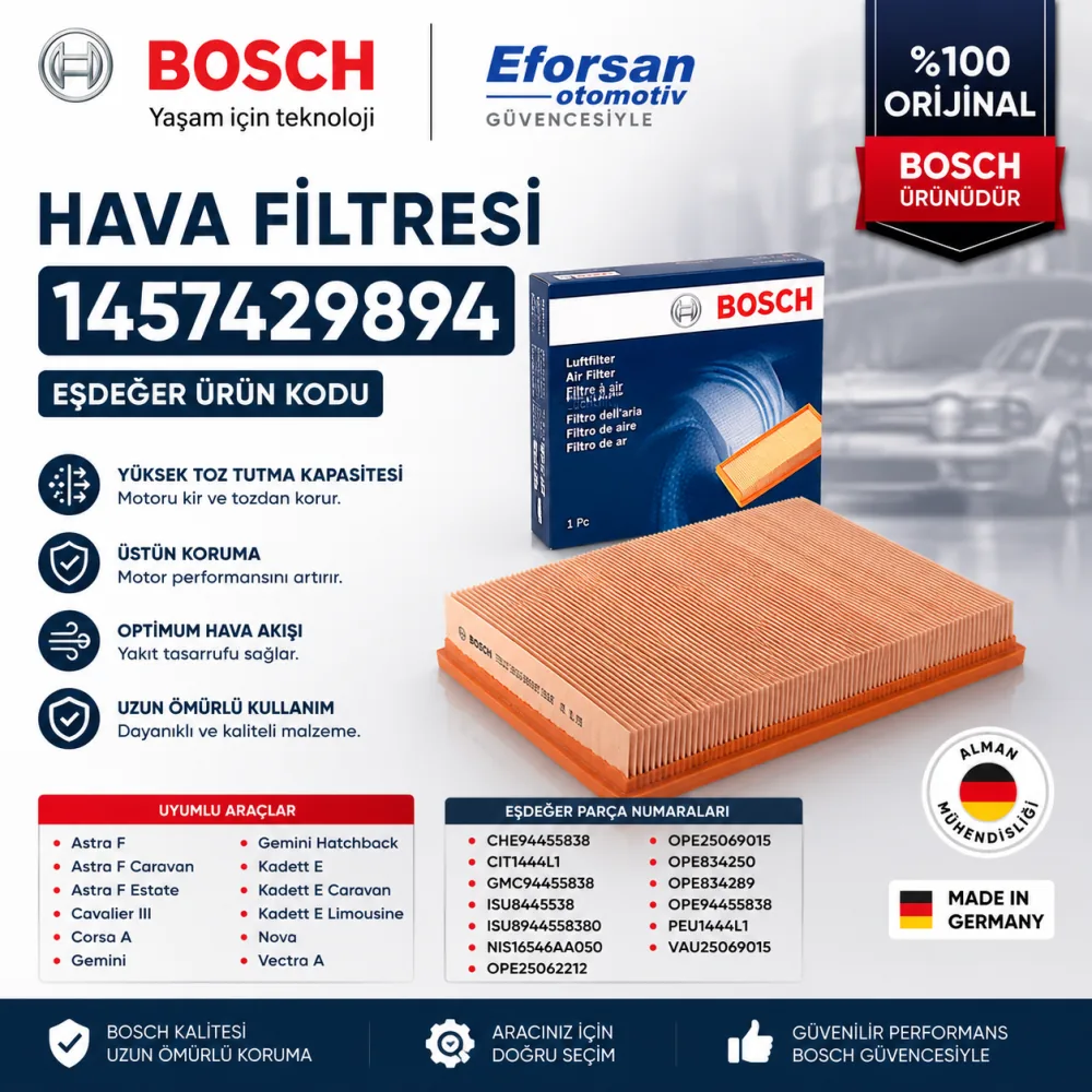 Hava Filtresi Opel Isuzu Citroen Uyumlu 1457429894