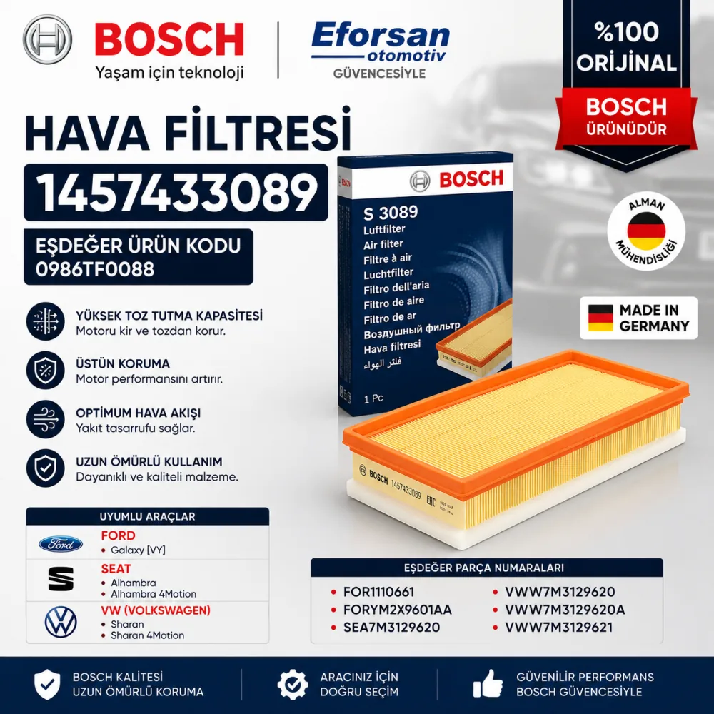 Hava Filtresi Volkswagen Ford Seat Uyumlu 1457433089