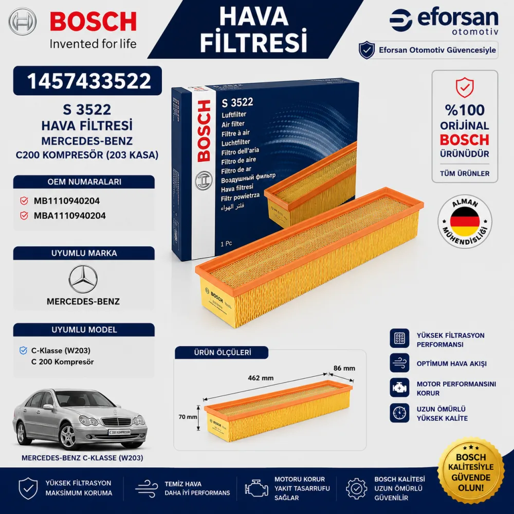 Hava Filtresi Mercedes Uyumlu 1457433522