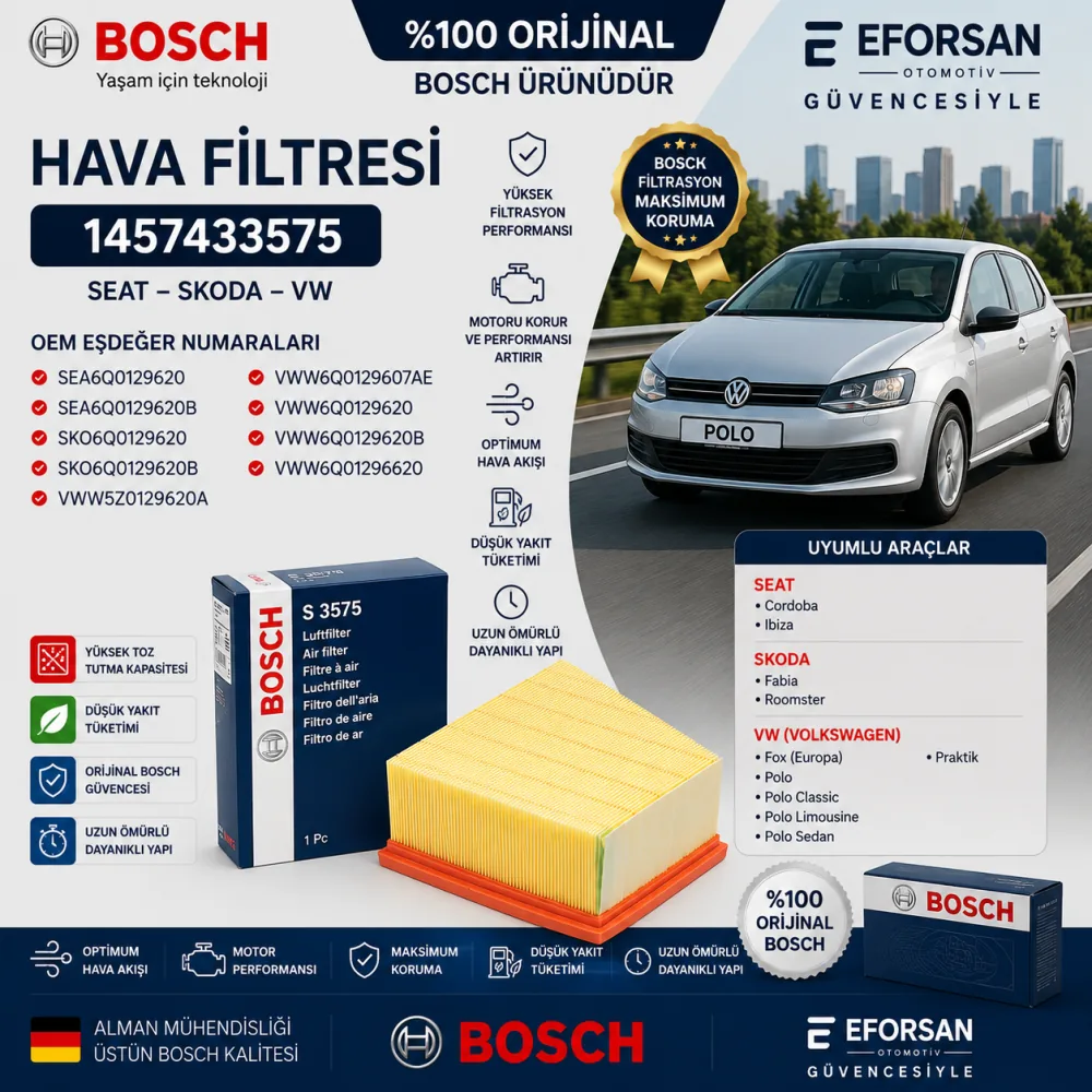Hava Filtresi Seat Skoda Volkswagen Uyumlu 1457433575
