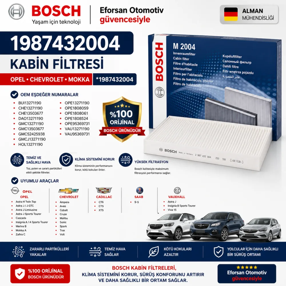 Polen Kabin Filtresi Opel Chevrolet Uyumlu 1987432004