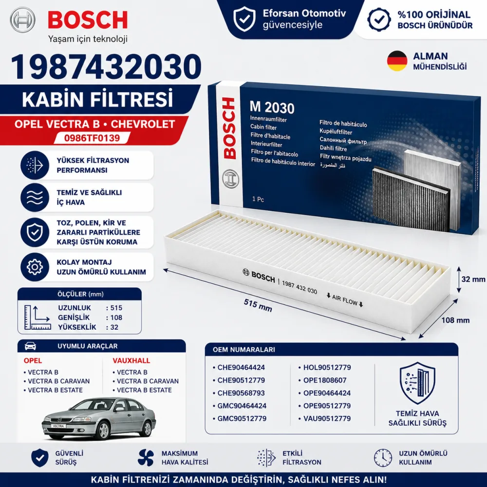 Polen Kabin Filtresi Opel Chevrolet Uyumlu 1987432030