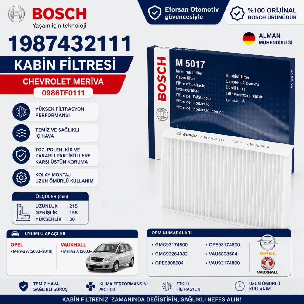 Polen Kabin Filtresi Chevrolet Opel Uyumlu 1987432111