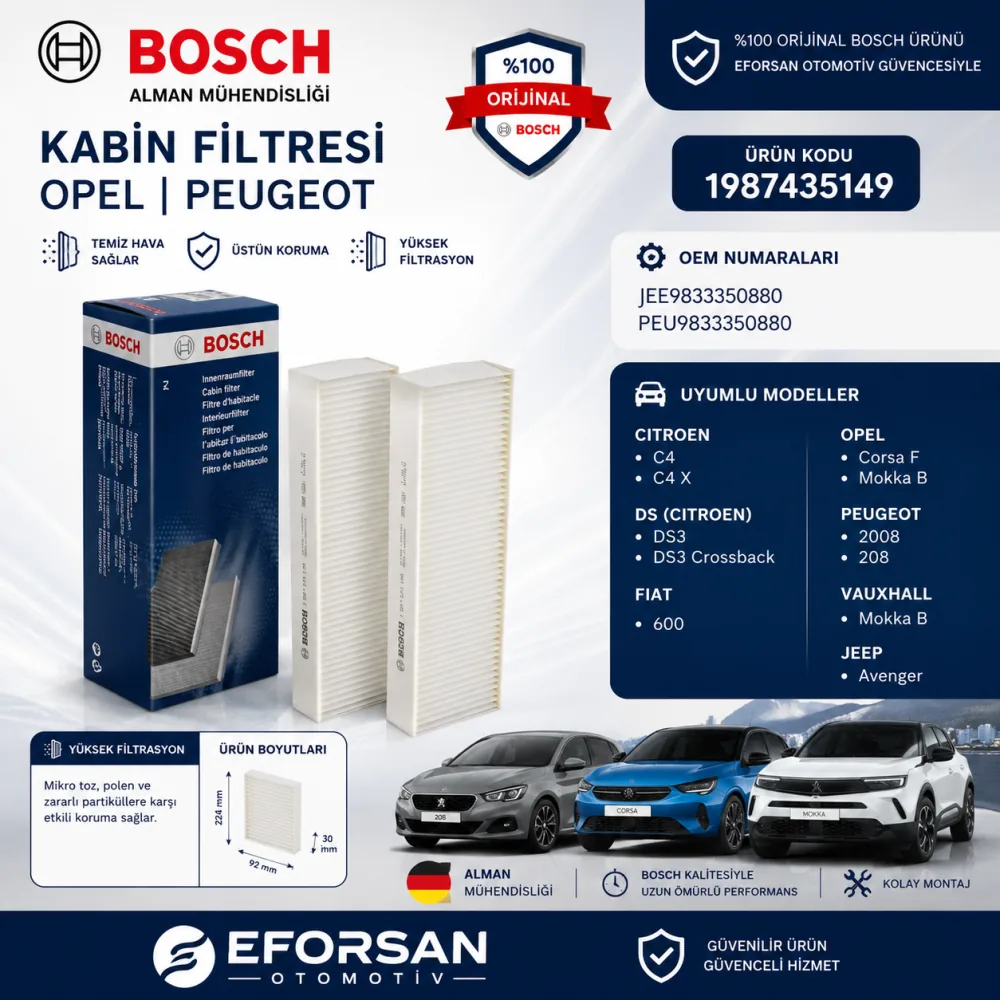 Polen Kabin Filtresi Opel Peugeot Uyumlu 1987435149