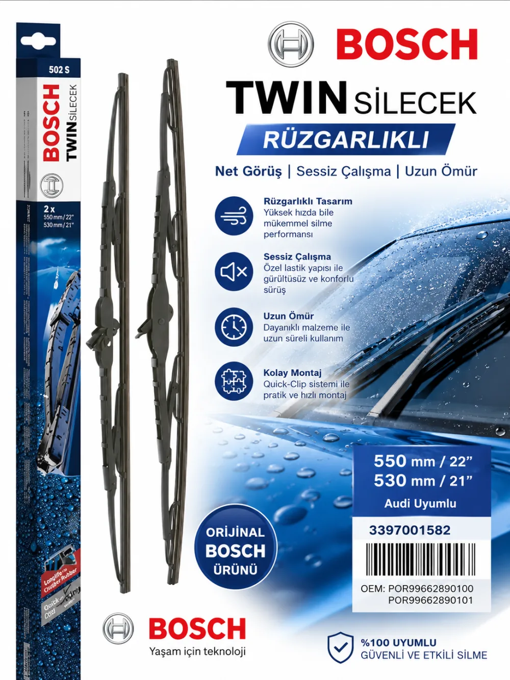 Silecek Takımı 550/530 mm Audi Uyumlu 3397001582