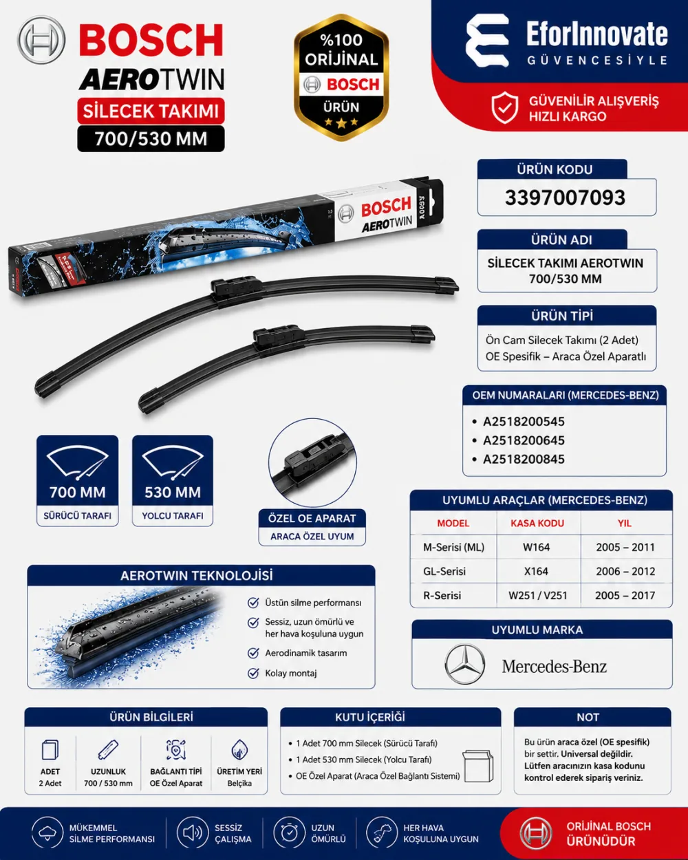 Aerotwin Silecek Takımı 700/530 mm 3397007093