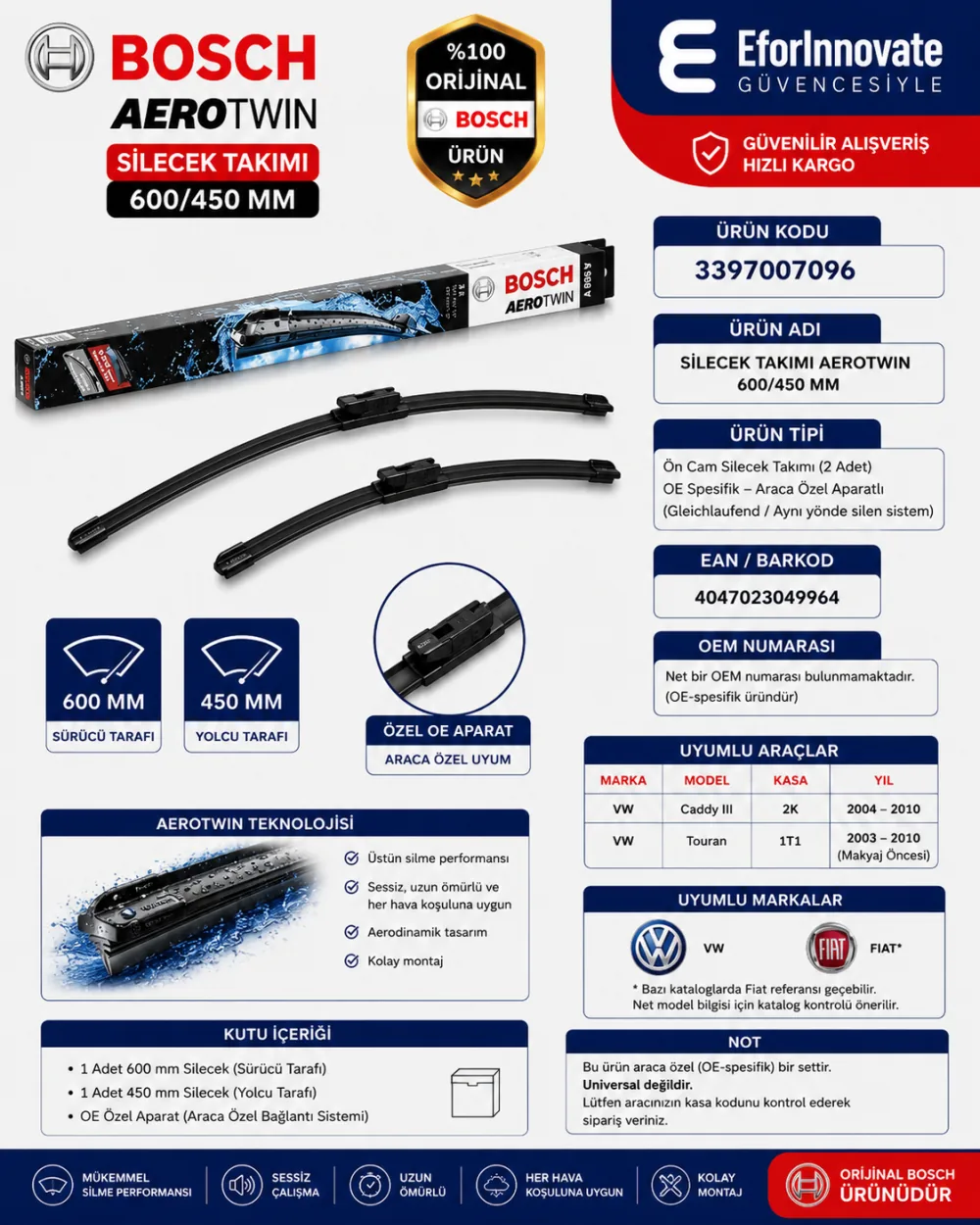 Aerotwin Silecek Takımı 600/450 mm 3397007096