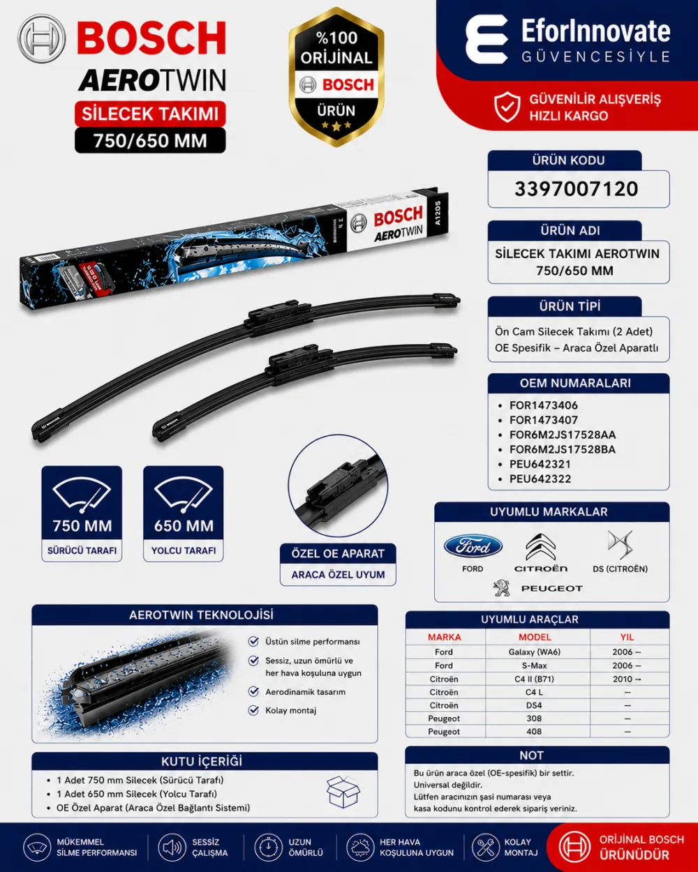 Aerotwin Silecek Takımı 750/650 mm 3397007120