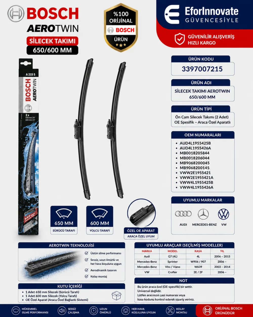 Aerotwin Silecek Takımı 650/600 mm 3397007215