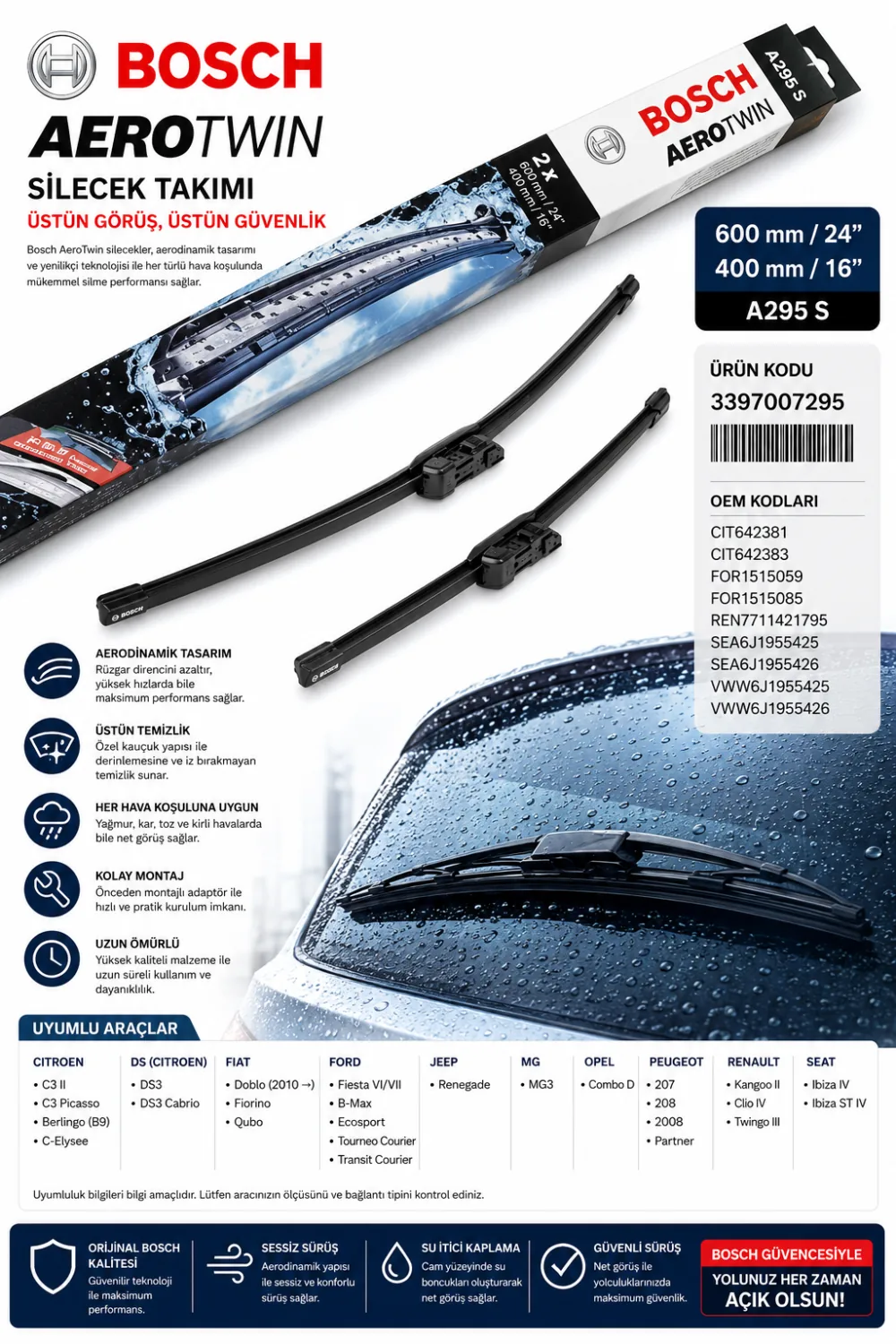 Aerotwin Silecek Takımı 600/400 mm Doblo Uyumlu 3397007295