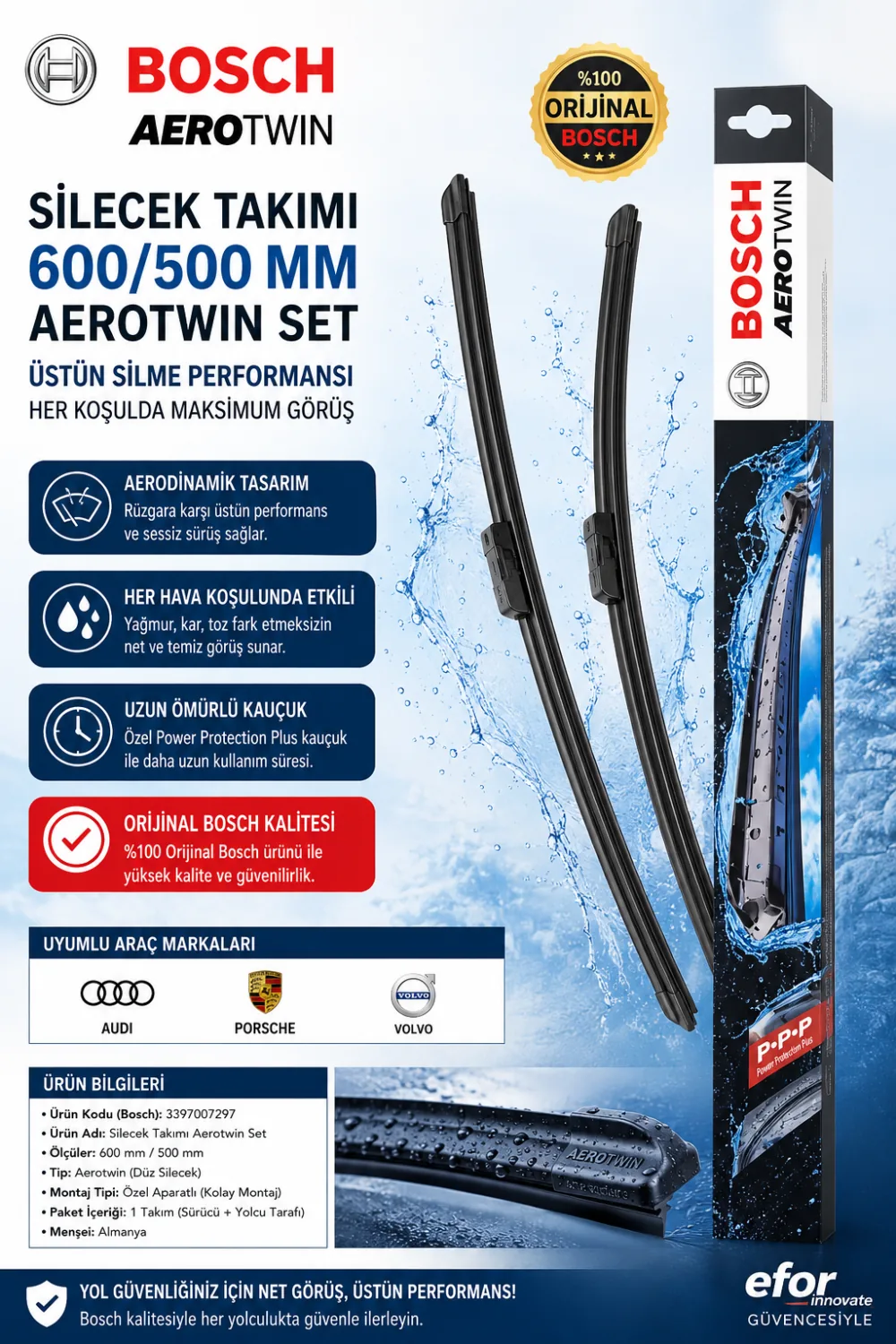 Aerotwin Silecek Takımı 600/500 mm Volkswagen Uyumlu 3397007297