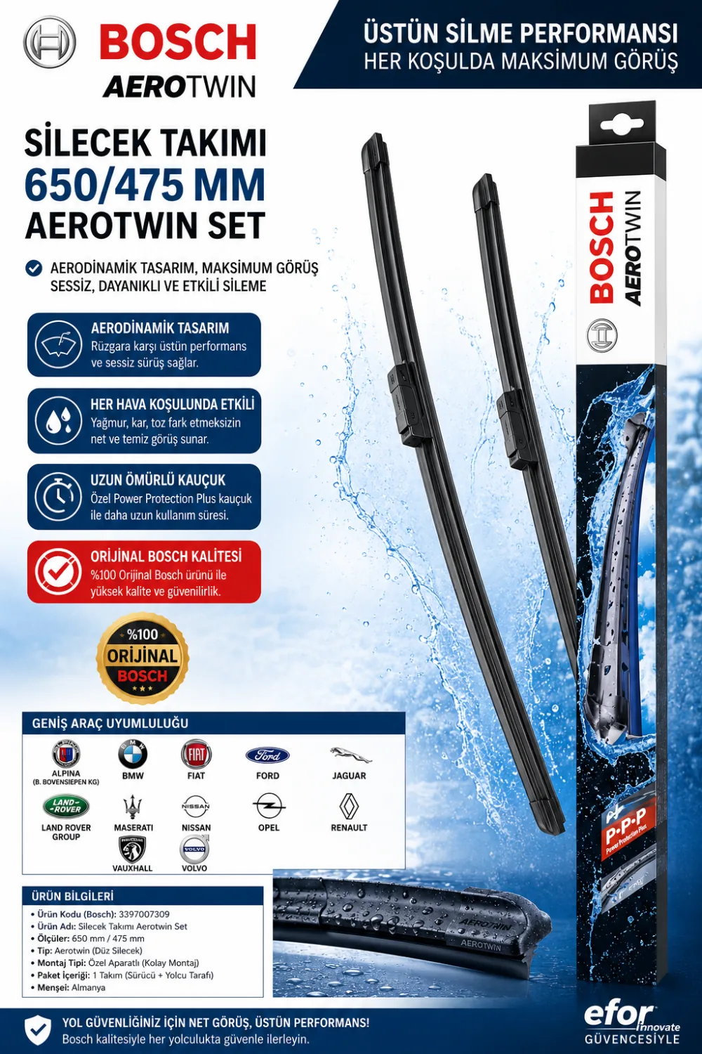 Aerotwin Silecek Takımı 650/475 mm Volvo Bmw Uyumlu 3397007309