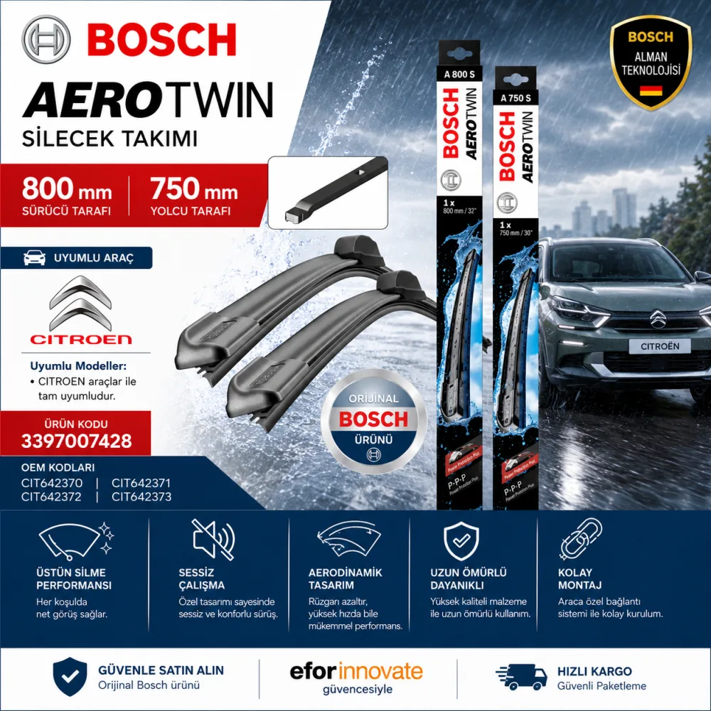 Aerotwin Silecek Takımı 800/750 mm Citroen Uyumlu 3397007428