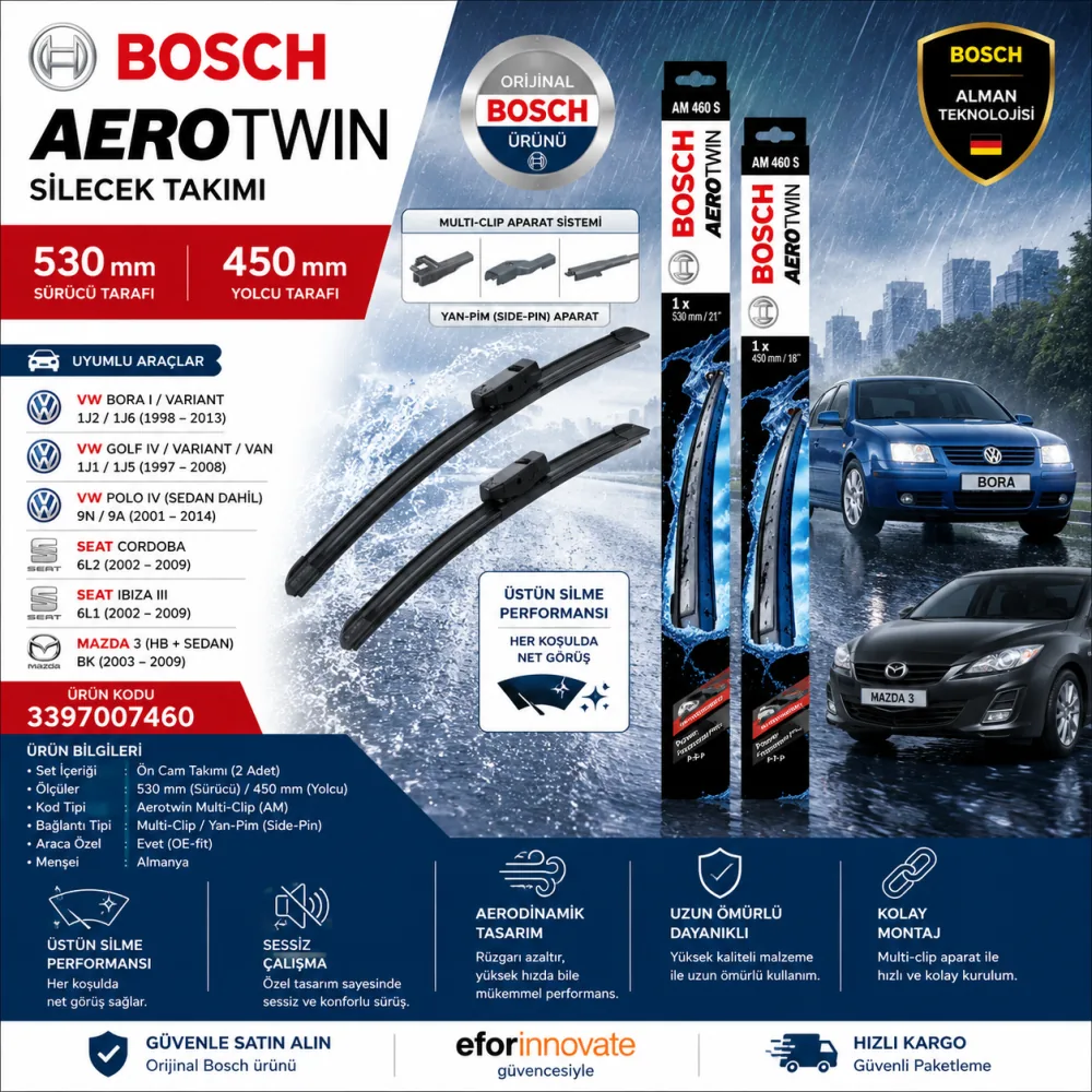 Aerotwin Silecek Takımı 530/450 mm Bora Uyumlu 3397007460