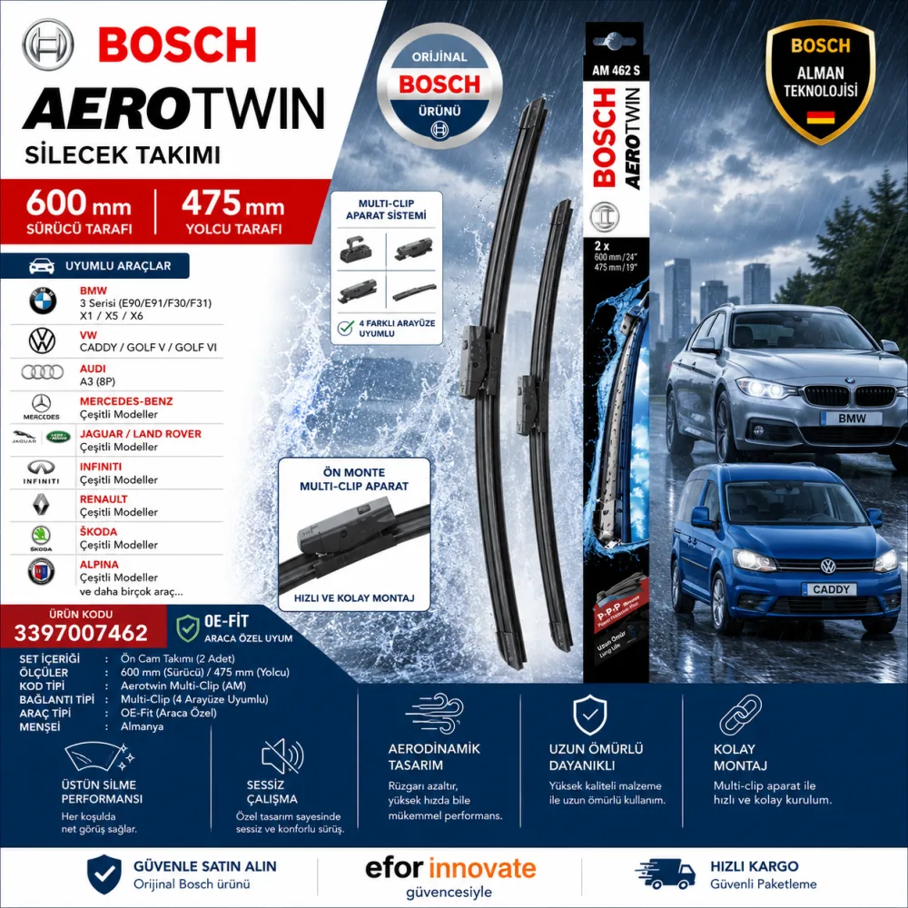 Aerotwin Silecek Takımı 600/475 mm Bmw Caddy Uyumlu 3397007462