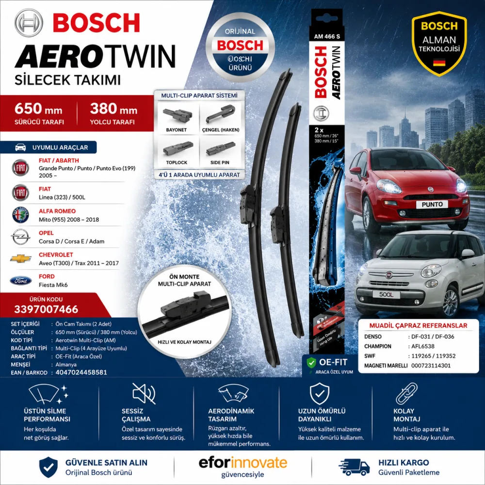 Aerotwin Silecek Takımı 650/380 mm Punto Uyumlu 3397007466